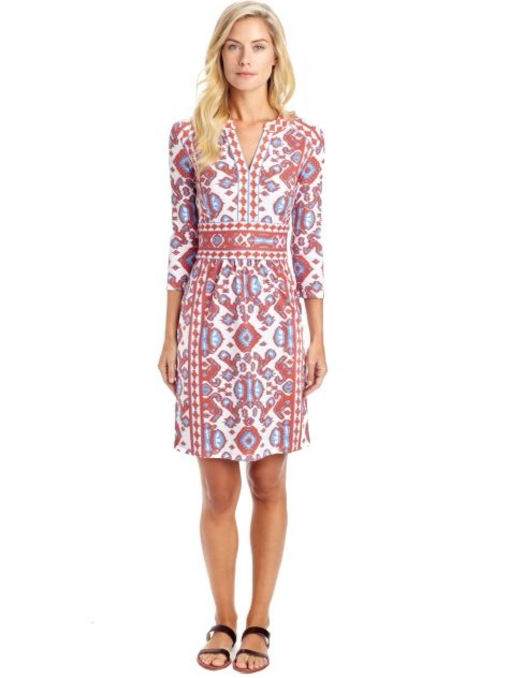 EUC J. McLaughlin Abstract Printed Split V Neck Catalina Cloth Sheath Dress